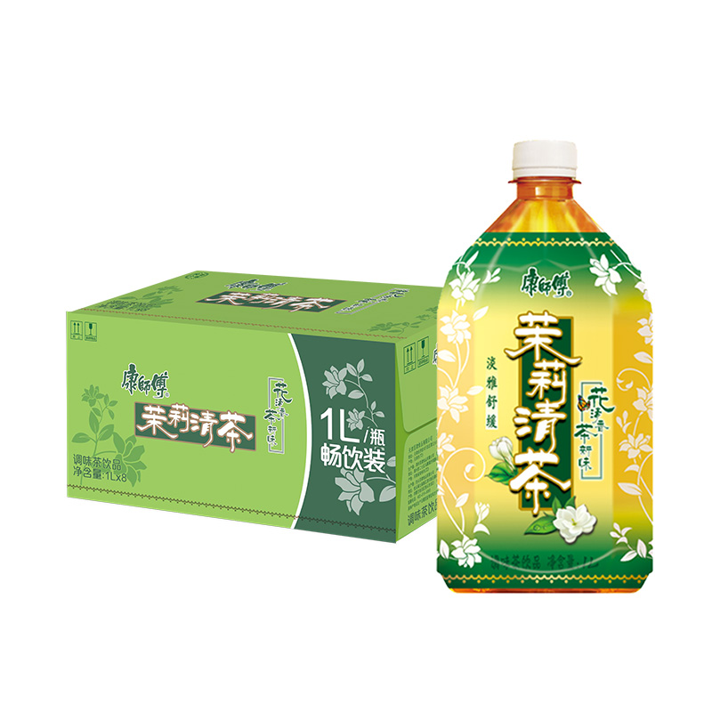 【到手8瓶】康师傅茉莉清茶1L*8大瓶装整箱解渴饮料批发特惠超值