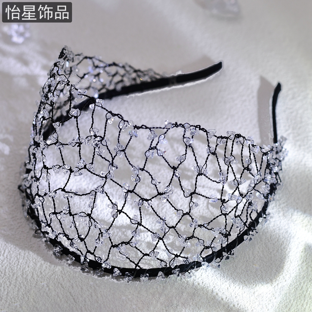 怡星 唯美时尚简约新娘婚纱头饰水晶网状发箍超仙超洋气百搭A102