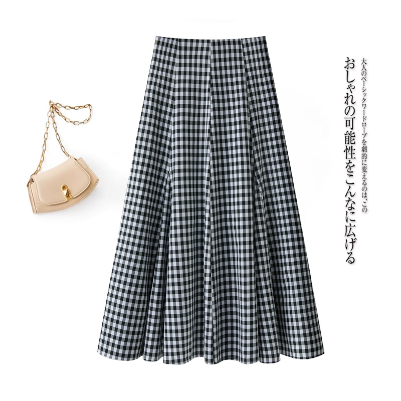 拉夏贝尔黑色格子半身裙女2025新款夏季高腰显瘦高级感a字百褶裙