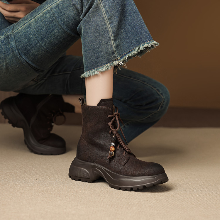 5cm 法式复古百搭舒适厚底马丁靴秋冬英伦风通勤简约时尚圆头短靴