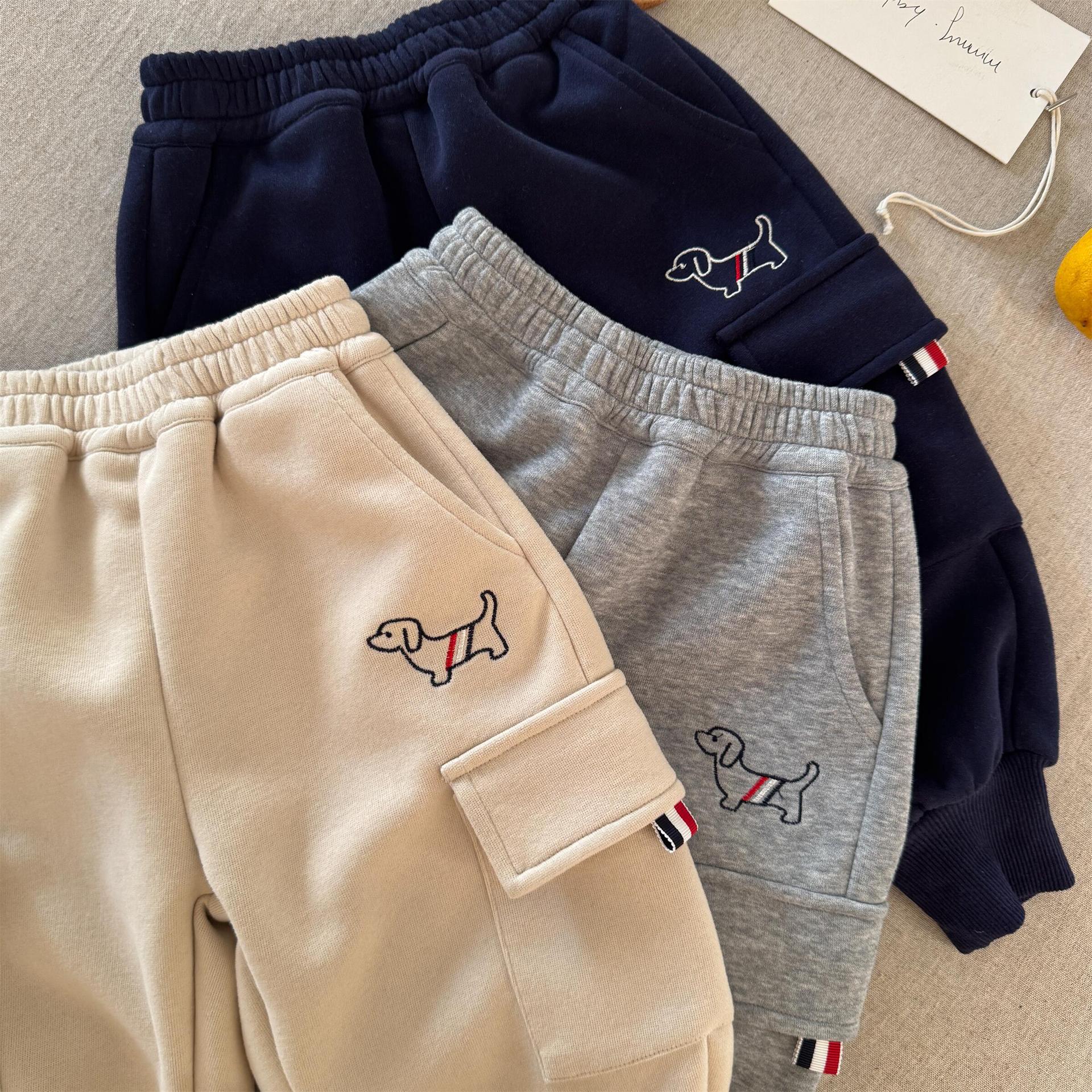 儿童长裤2025春季新品男女童刺绣小狗卫裤宝宝韩版束脚裤潮