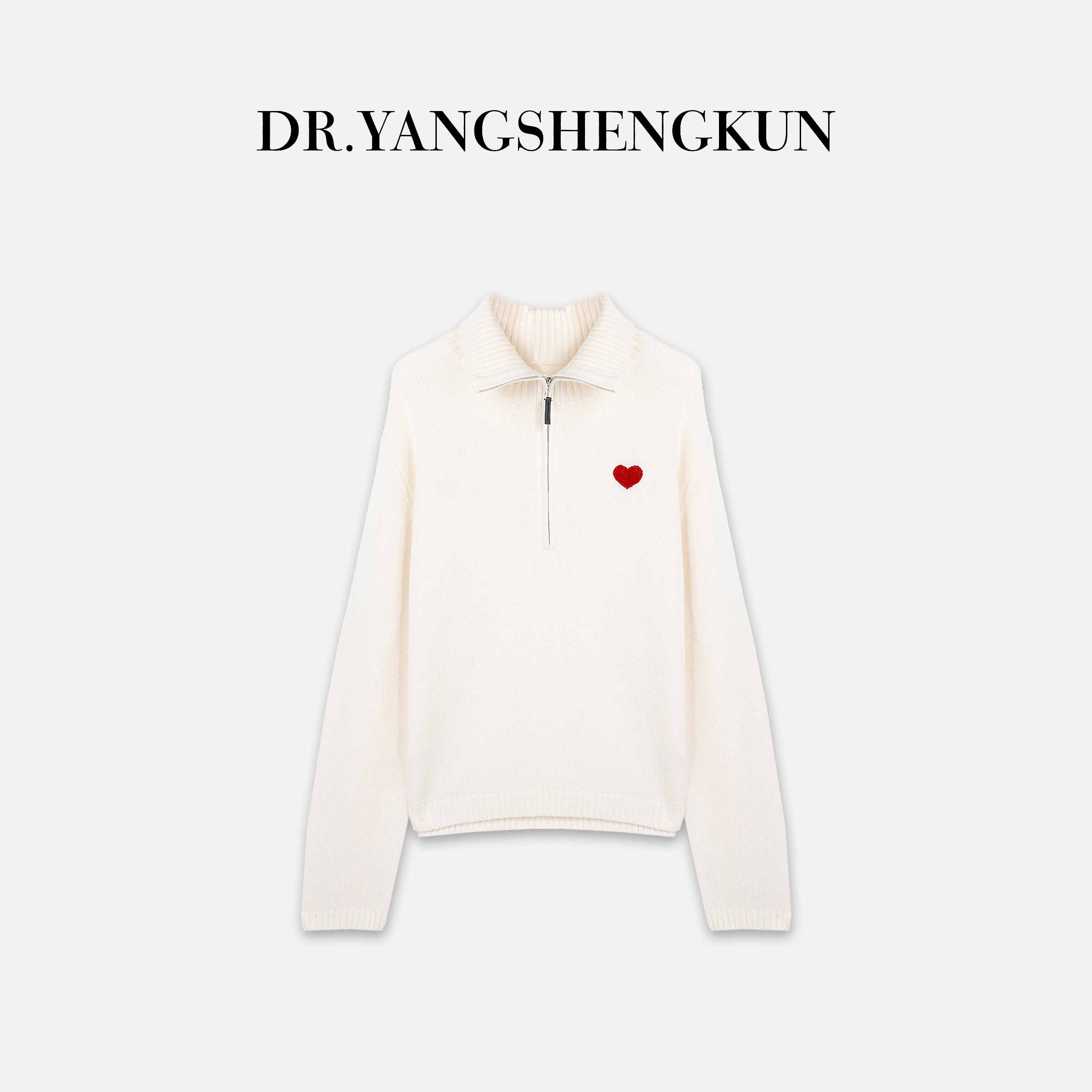 杨圣坤2025冬季新品羊毛羊绒混纺半拉链爱心刺绣针织衫SL25112314