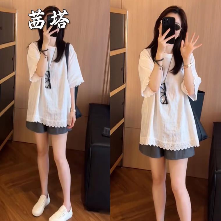 2025巨好看的夏季爆款两件套小个子减龄宽松短袖T恤休闲短裤套装