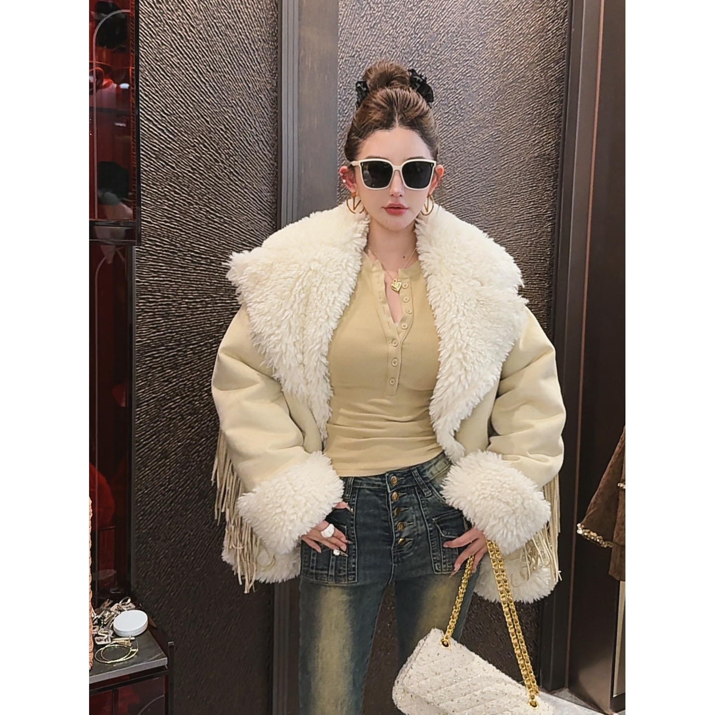 GUIDI GUDI【西部流苏】气质休闲百搭时尚长袖毛毛外套