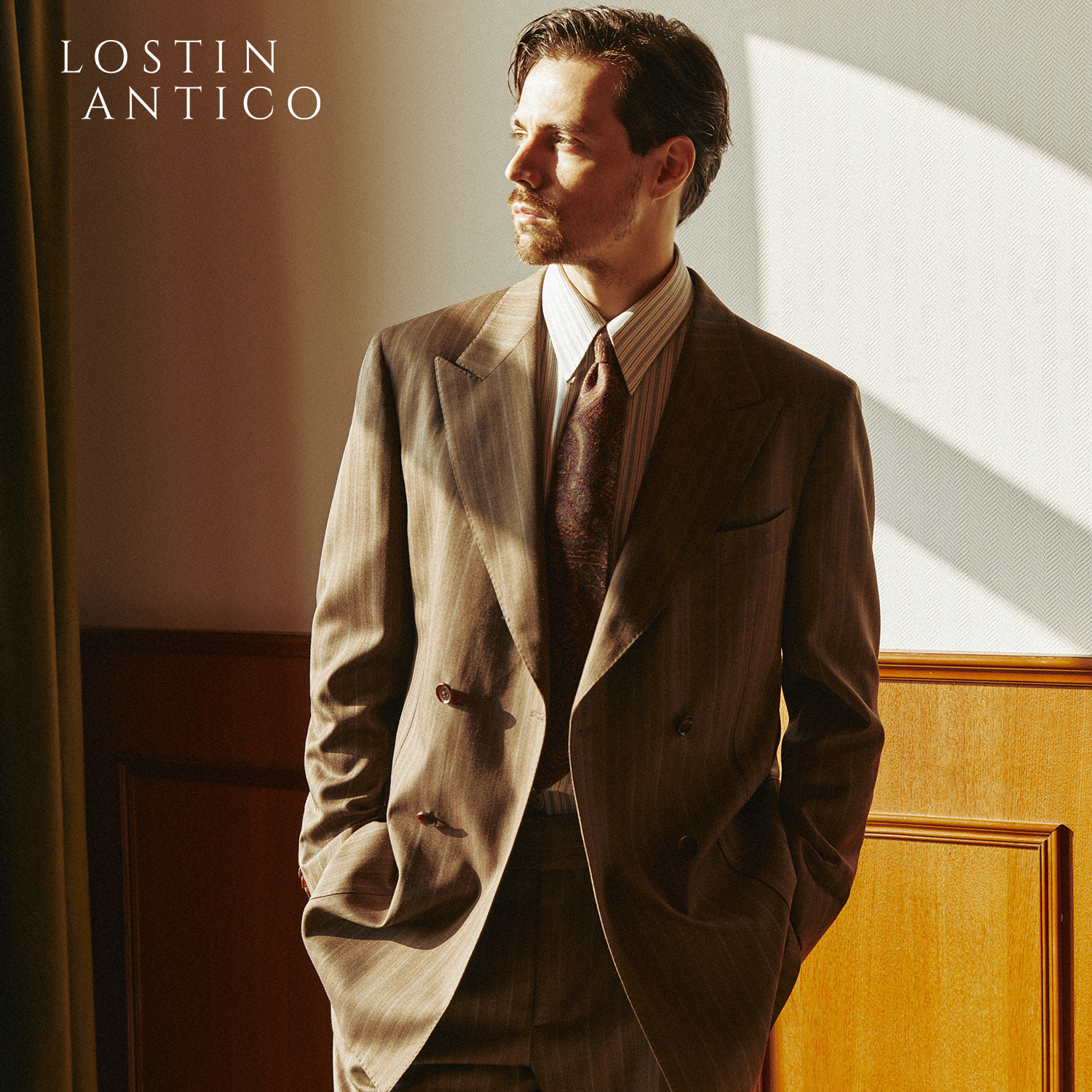 条纹西装男士套装正装职业结婚新郎礼服修身秋冬羊毛休闲伴郎西服