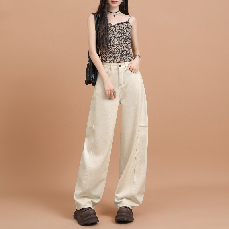 直筒裤男友风轻职风高腰女牛仔裤宽松直筒外穿港风