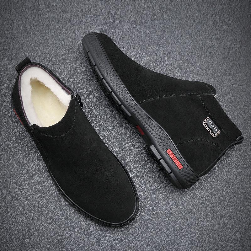 新款冬季牛皮羊毛磨砂男士棉鞋加厚加绒保暖爸爸棉鞋加大码