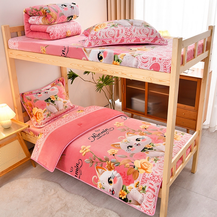 大学褥套被套三件套加绒加厚保暖牛奶绒学生宿舍单人上下铺寝室