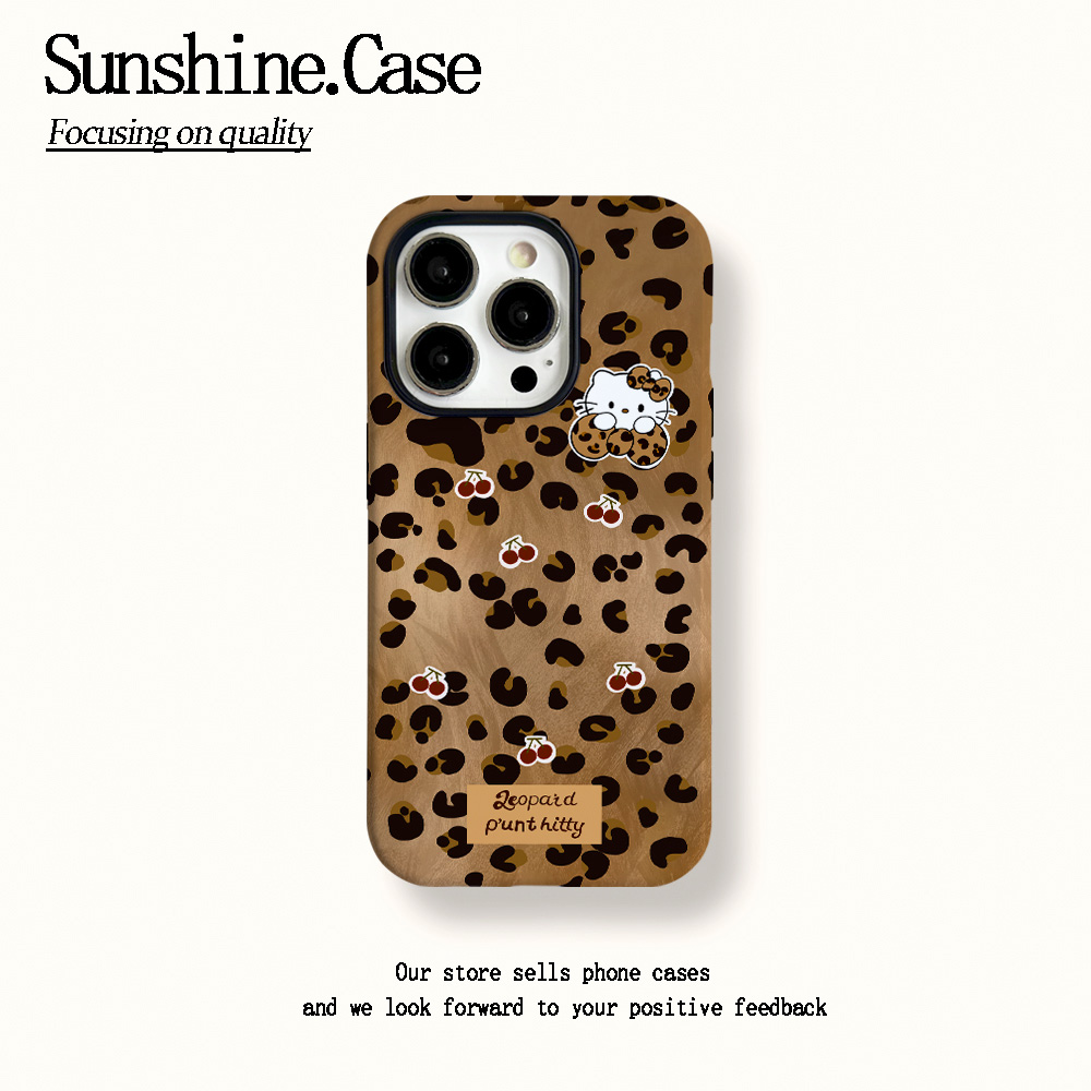 菲林二合一适用苹果华为vivo小米oppo手机壳豹纹樱桃15PRO/14