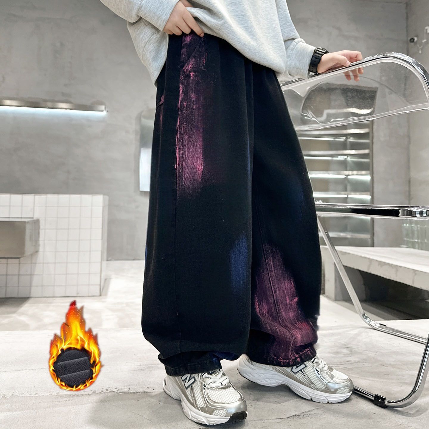 男童加绒牛仔裤子秋冬款2025新款中大童加厚长裤时尚儿童弯刀裤潮