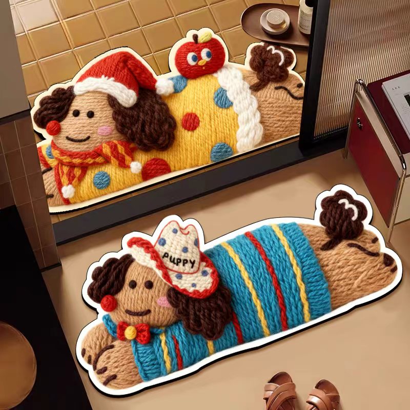 【100*45cm】可爱小狗异形垫子浴室地垫吸水防滑垫卫生间门口脚垫子