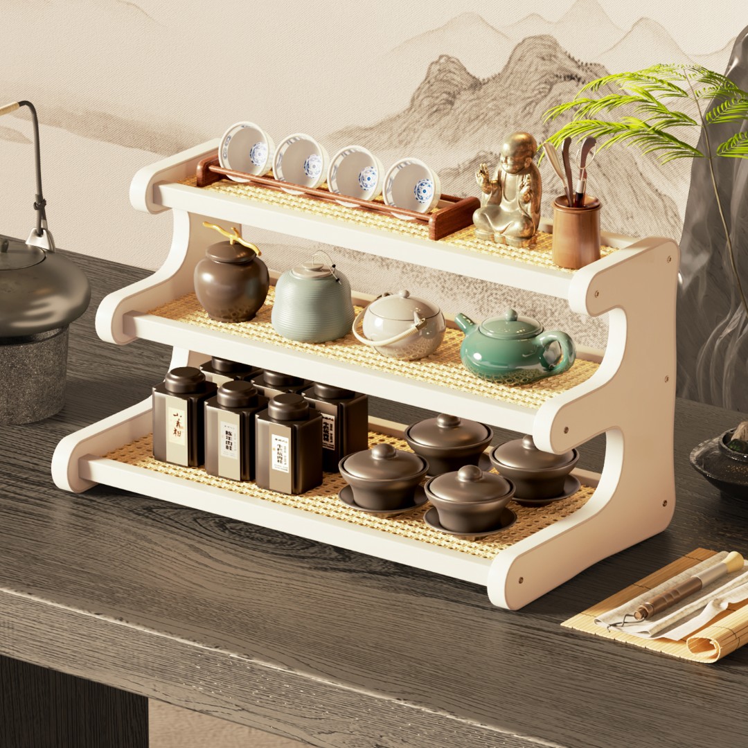 桌面杯架新中式沥水收纳架茶室茶台茶具摆放架置物架子家用摆件架