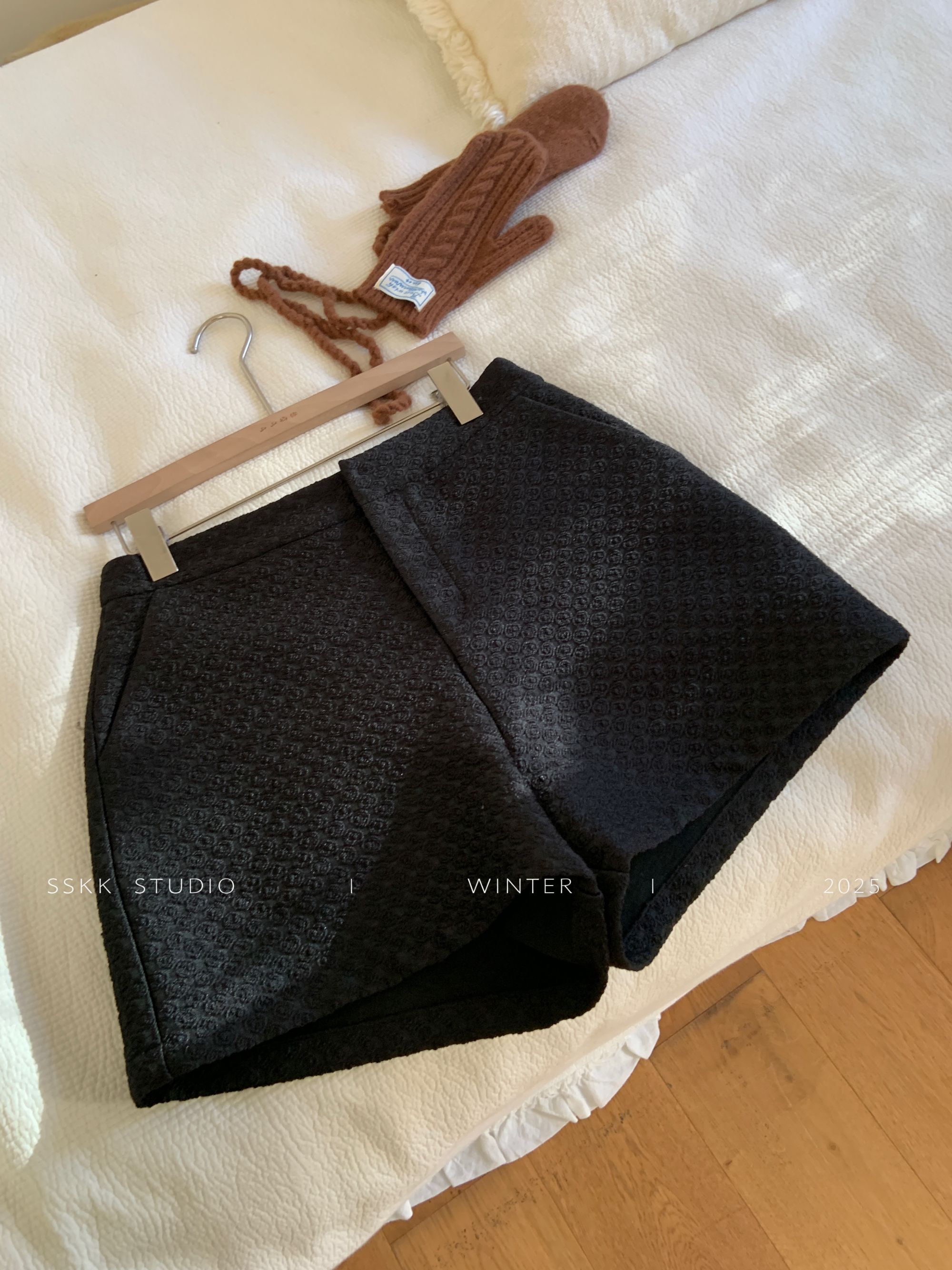 KMZY/KMZY山_山【出圈少女】微胖冬季韩版提花圈底高腰阔腿a字短裤