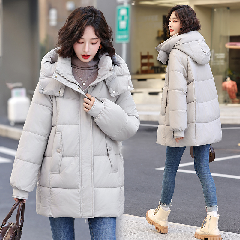 棉服女中长款加厚连帽棉袄外套冬季保暖时尚韩版宽松大码棉衣