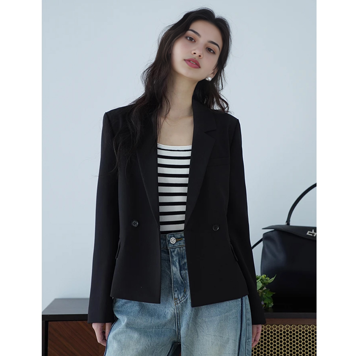 嘉茱莉2025春秋新款通勤气质西装外套女小个子短款西服垫肩西装