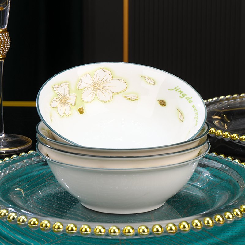 4个装黄金叶6英寸斗笠碗面碗大饭碗釉下彩餐具