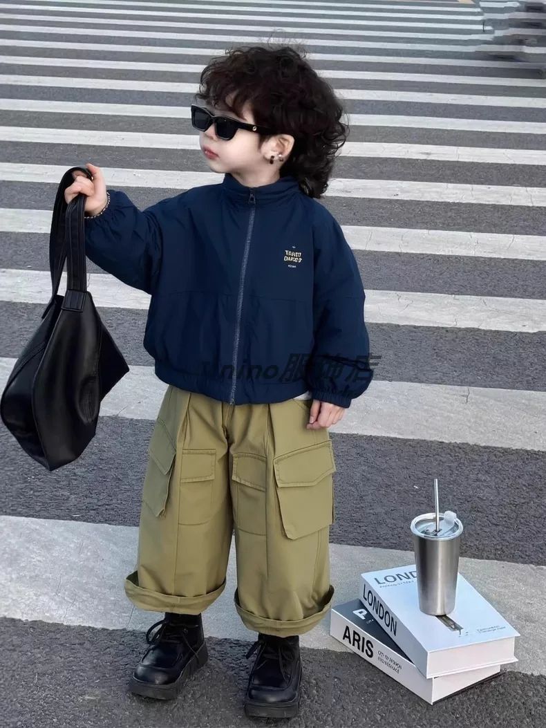 韩国男童秋装套装2025新款儿童春秋酷帅休闲外套上衣休闲裤两件套
