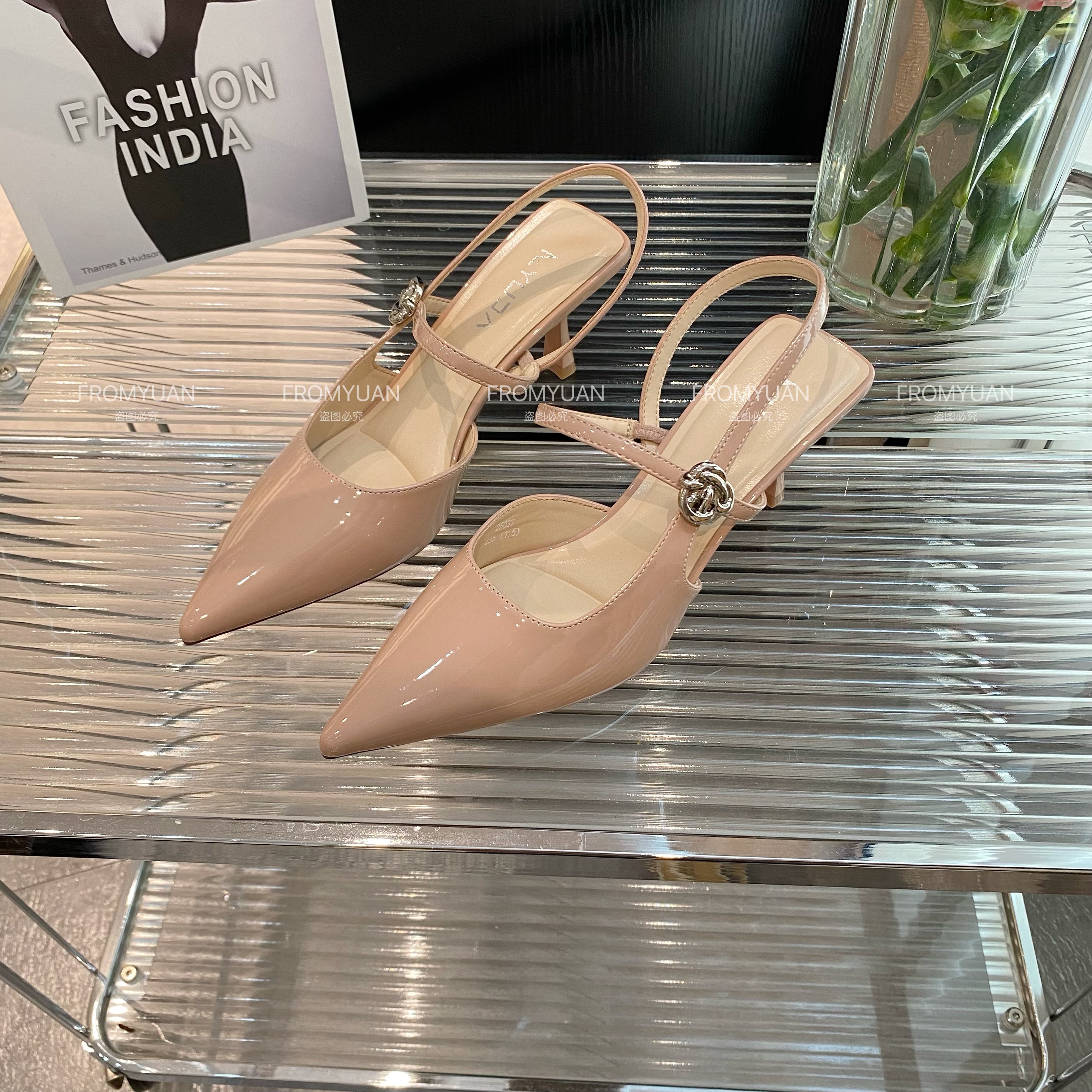 【6cm跟】25037进口柔软漆皮材质高跟鞋百搭性感夏季外穿法式一字带