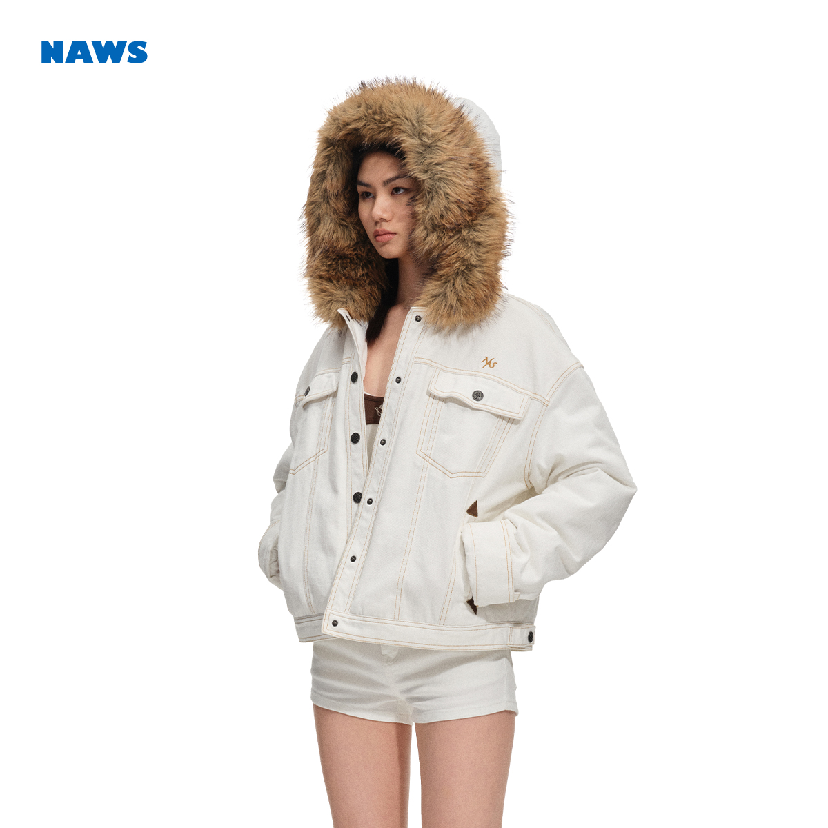 NAWS 极地廓形牛仔棉服【极地系列】领纯棉丹宁短外套