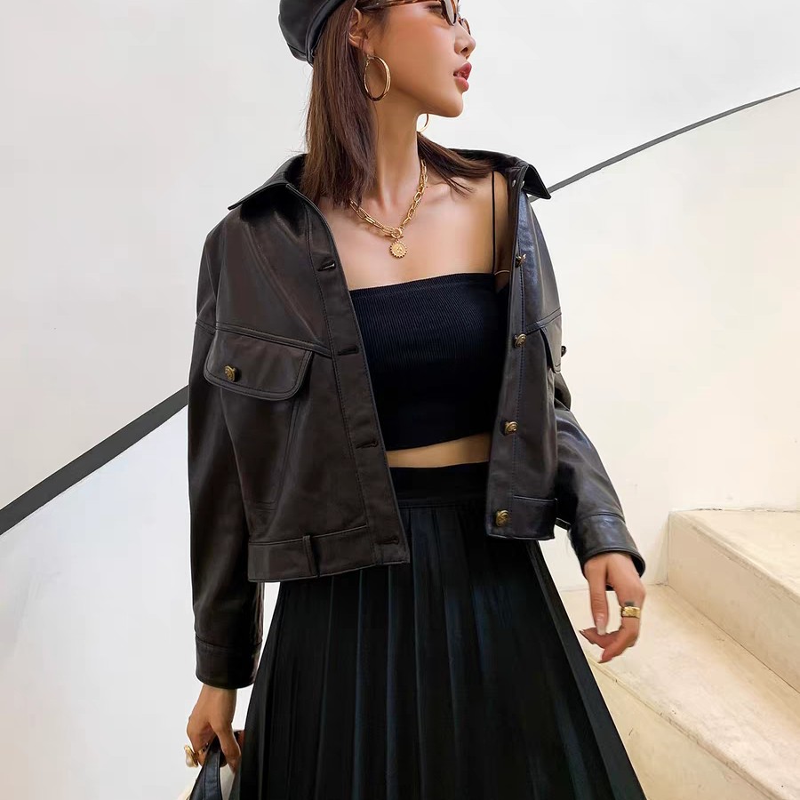 2025新款真皮油腊牛皮宽松显瘦短款款外套春秋款清货