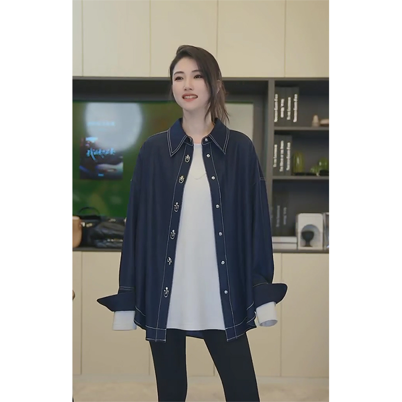 小乖逃Q衬衫高级感百搭女士高端衬衫休闲时尚女款衬衫外套藏蓝251