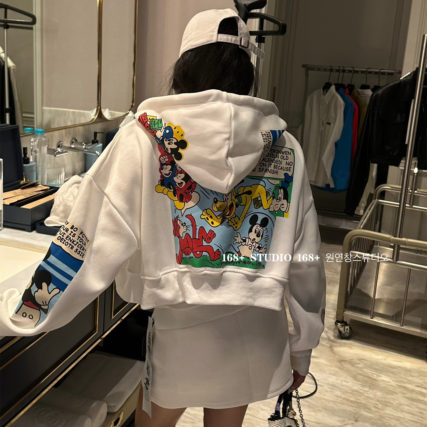 卡通米奇开衫短款卫衣外套女2025新款爆款宽松韩版漏肚脐上衣洋气