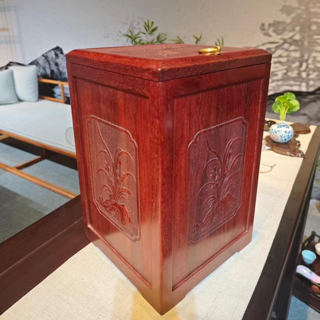 【木上】赞比亚小叶紫檀-红木精工垃圾桶23*23*36-茶室客厅办公室