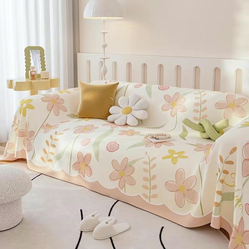 奶油风冰丝沙发盖布四季通用防猫抓可铺可盖全包沙发套罩