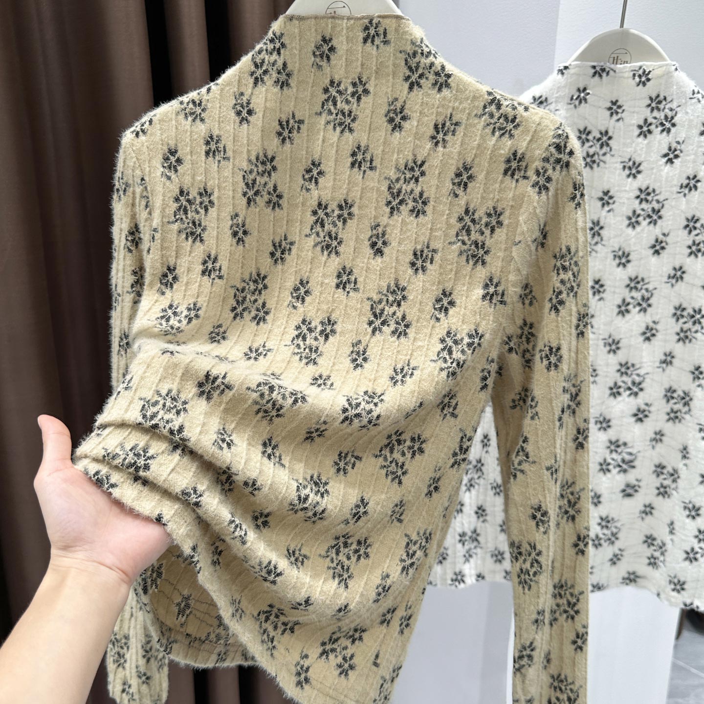 木耳边蕾丝碎花打底衫女新款秋冬季磨毛半高领长袖内搭小衫上衣