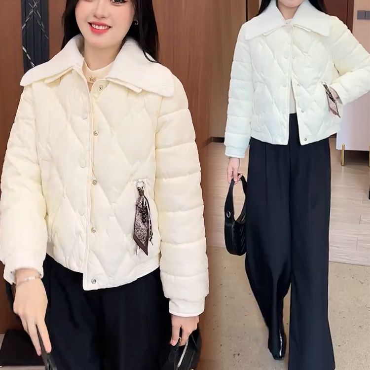 时尚翻领短款羽绒棉服女2025冬季新款洋气显瘦小个子百搭棉衣外套