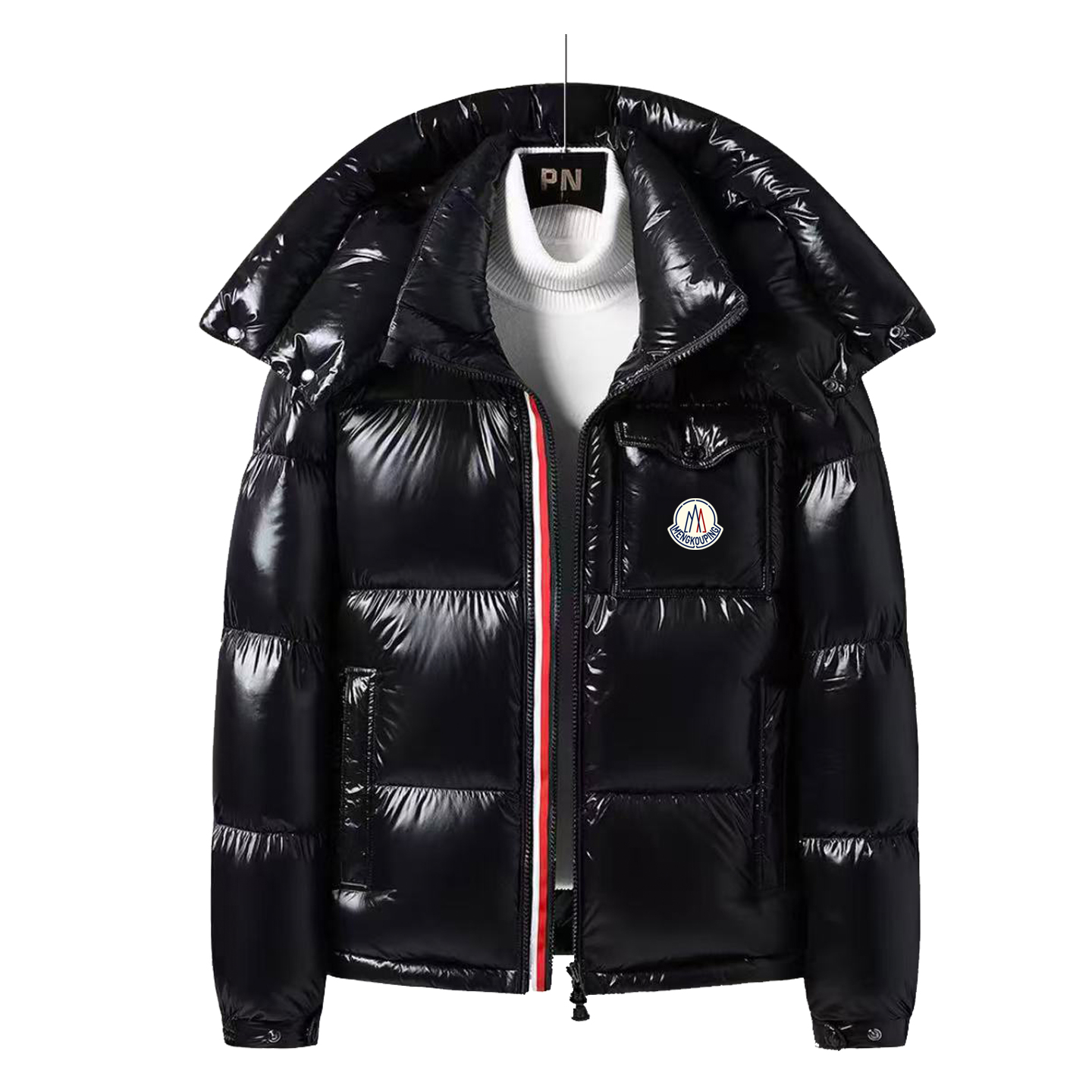 鹅绒服男女短款彩虹条2025冬季新款双拉链加厚保暖黑金羽绒服外套