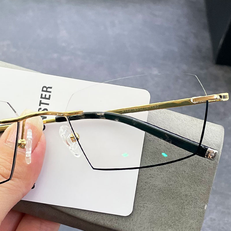 配纯钛近视眼镜男黑边贵族多边型无框变色防蓝光女平光散光下镶边