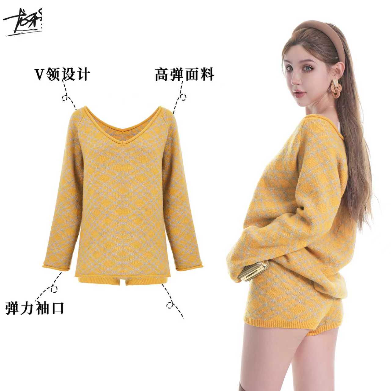 龙牙童推荐【慵懒秋光】秋季2025新款纯欲性感韩系V领长袖宽松一套