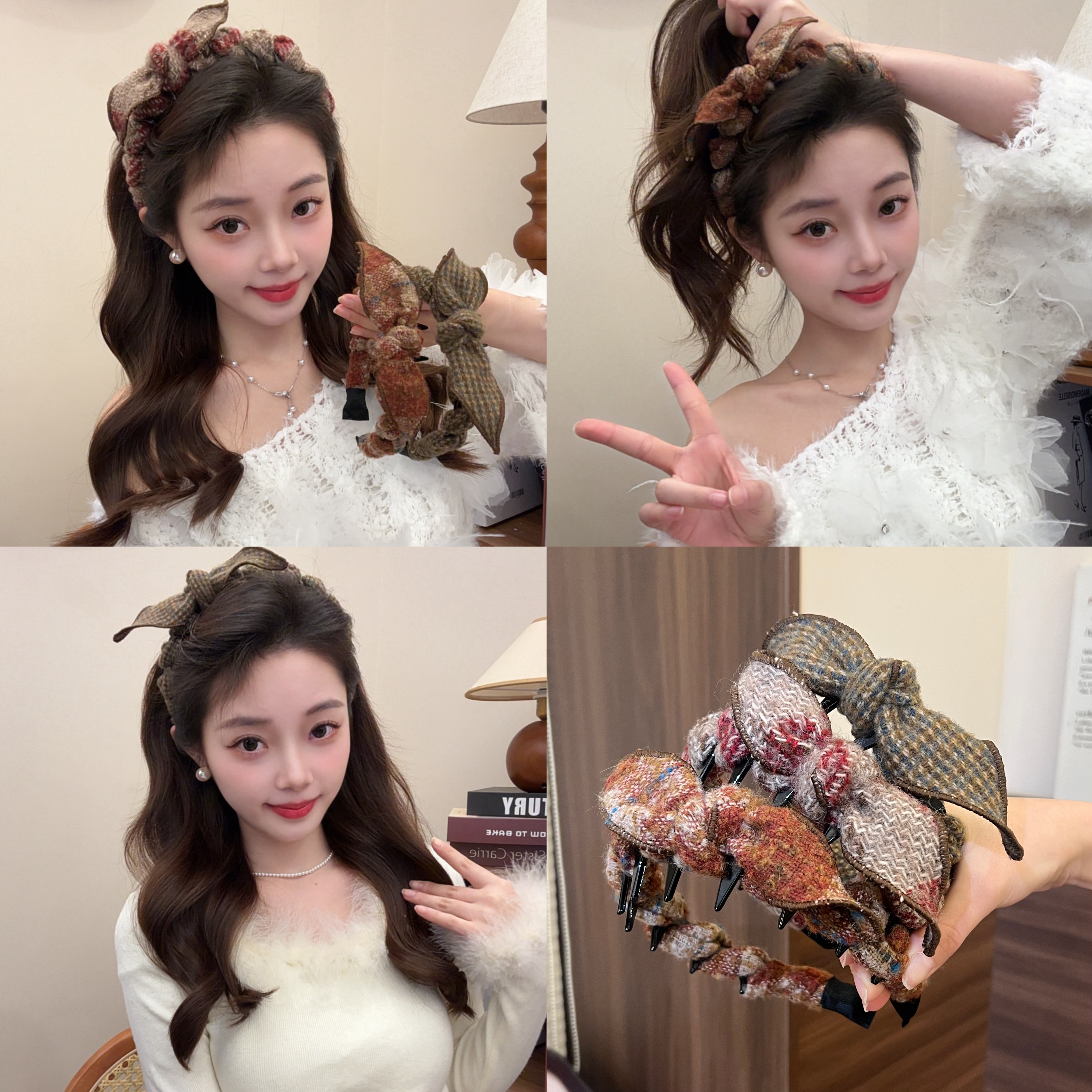 新款美拉德色系蝴蝶结发箍高级感百搭发卡头箍气质可爱时尚发饰