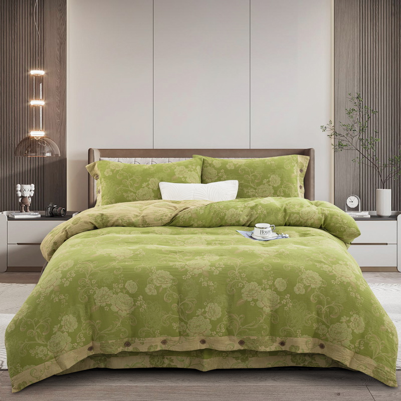 【陌上花开-多色】100%全棉双层纱床单被罩四件套柔软亲肤裸睡加厚A