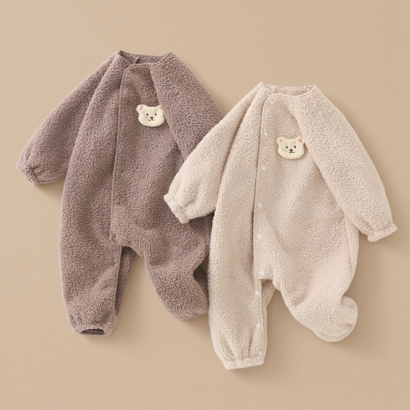 婴儿衣服冬季加绒连体衣小熊爬服云朵棉新生儿睡衣小宝宝保暖哈衣