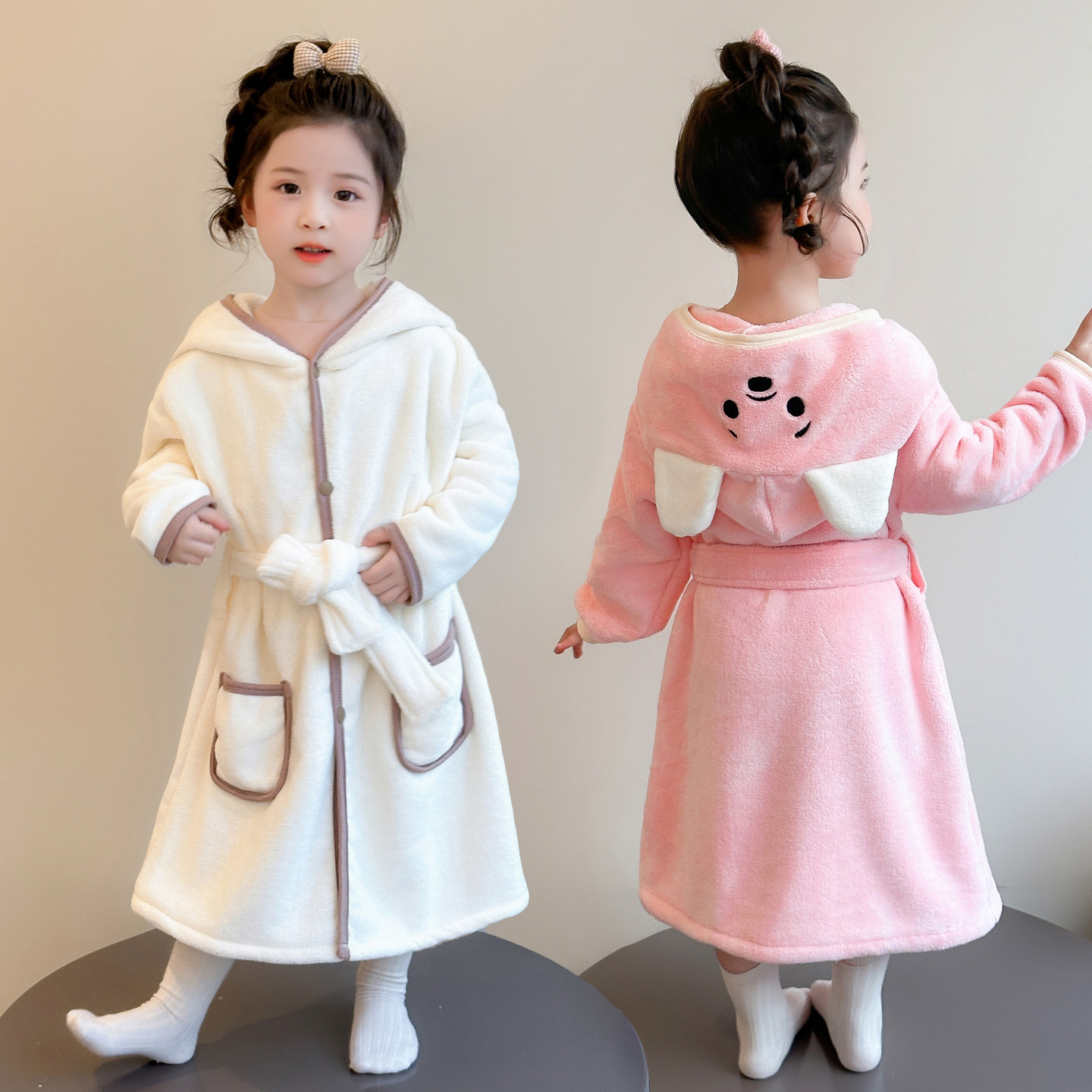 儿童睡袍a吸水速干珊瑚绒浴袍加厚新带帽秋冬款5可爱洗澡游泳浴衣