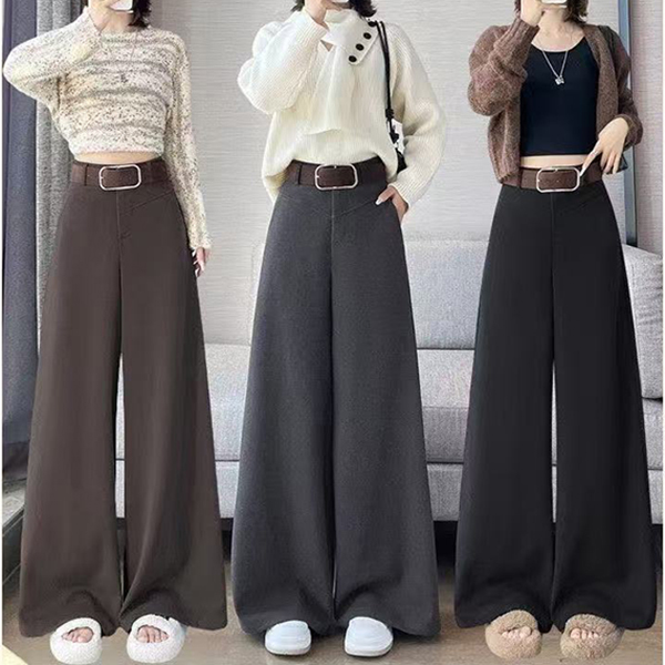 高级感灰色毛呢西装裤女秋冬新款窄版高腰垂感休闲直筒拖地阔腿裤