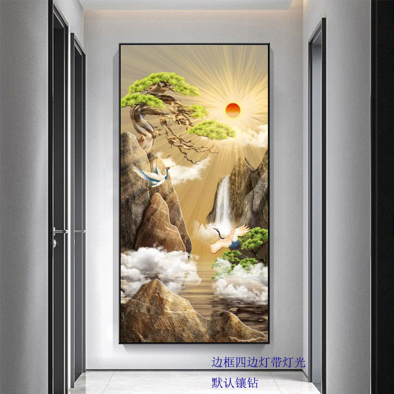 腾景空间【旭日东升】轻奢玄关装饰画流水生财招财鹿走廊过道镶钻画