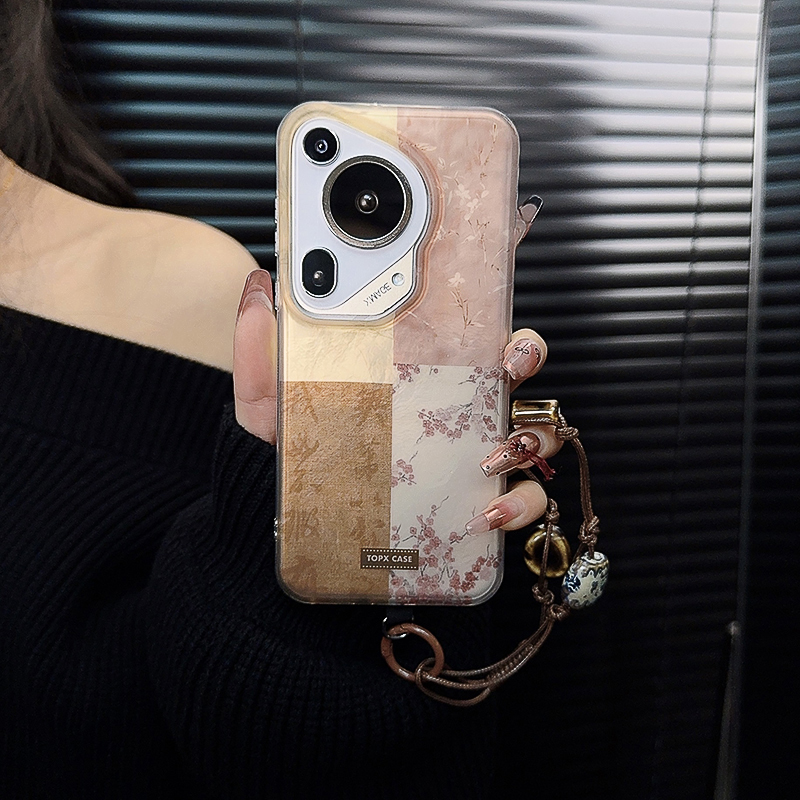 适用华为pura70ultra手机壳新款p70pro套复古新中式国风拼接花朵+