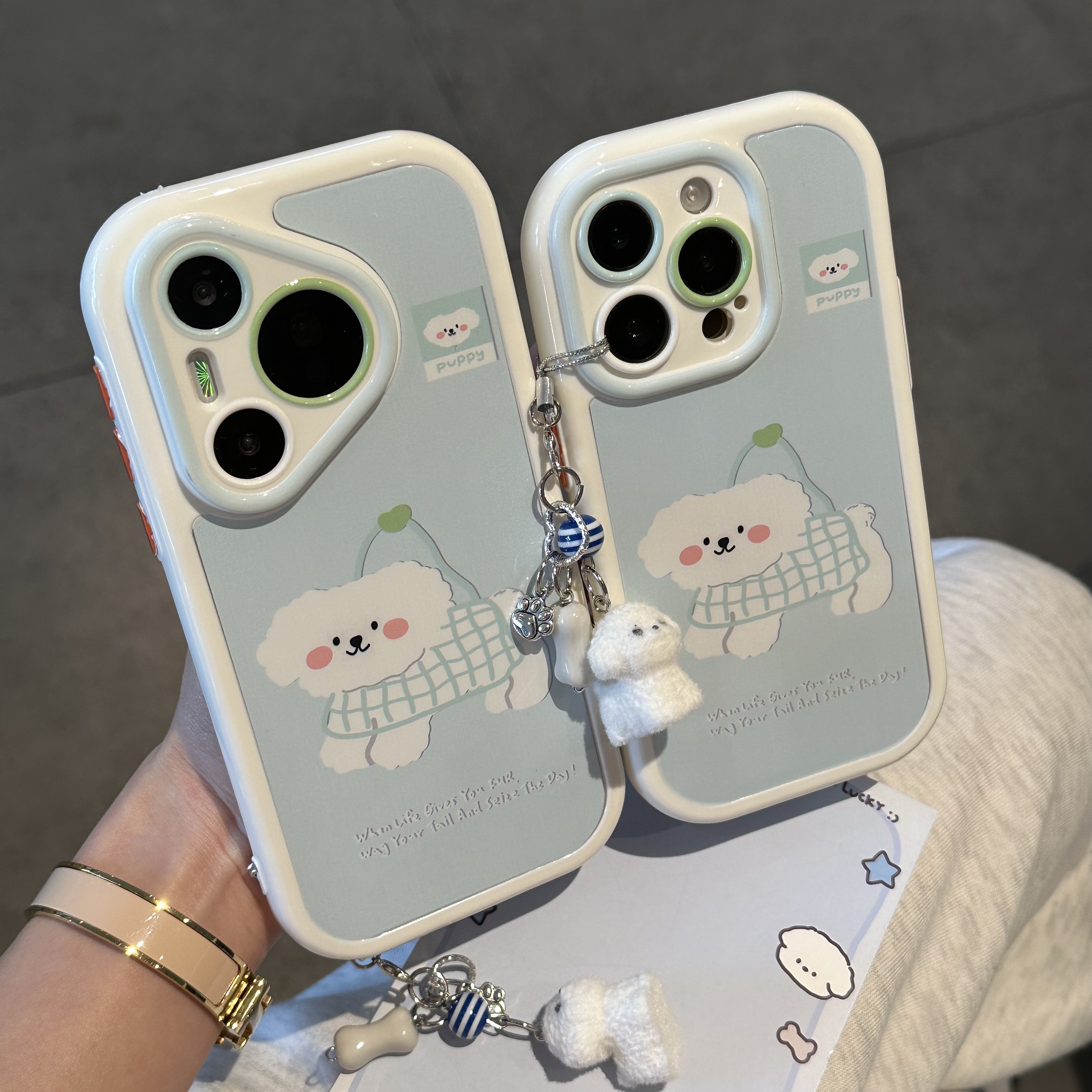 欧克里里蓝袋子西高小狗挂件适用苹果16手机壳华为vivo小米oppo