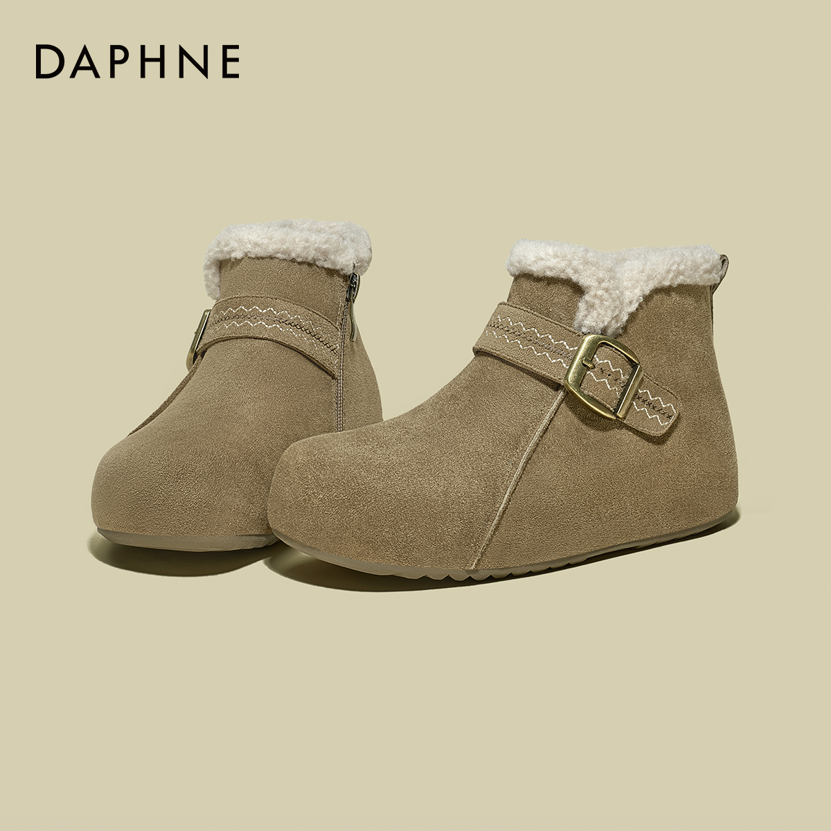 达芙妮加绒勃肯短靴女2025秋冬新款厚底内增高保暖舒适复古雪地靴