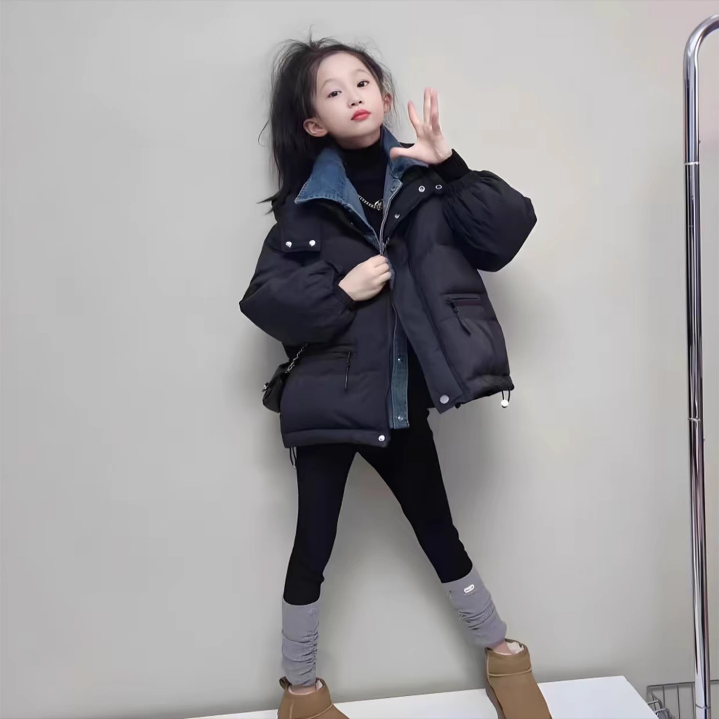 女童棉服秋冬款2025新款儿童加厚假两件棉衣外套女孩棉袄上衣冬装