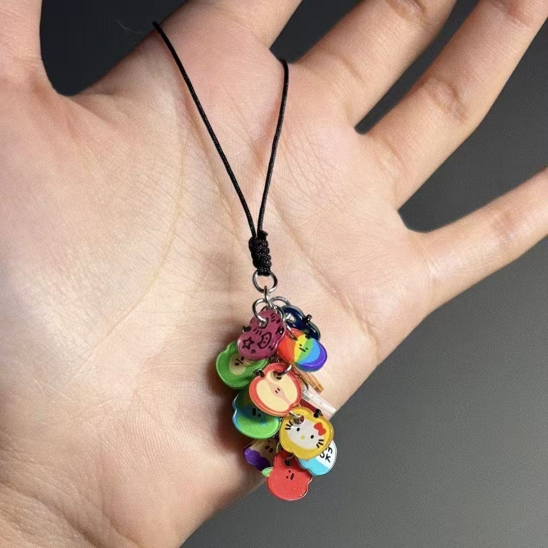 新款可爱多巴胺苹果亚克力纽扣彩色异形DIY挂件手机链配件送朋友