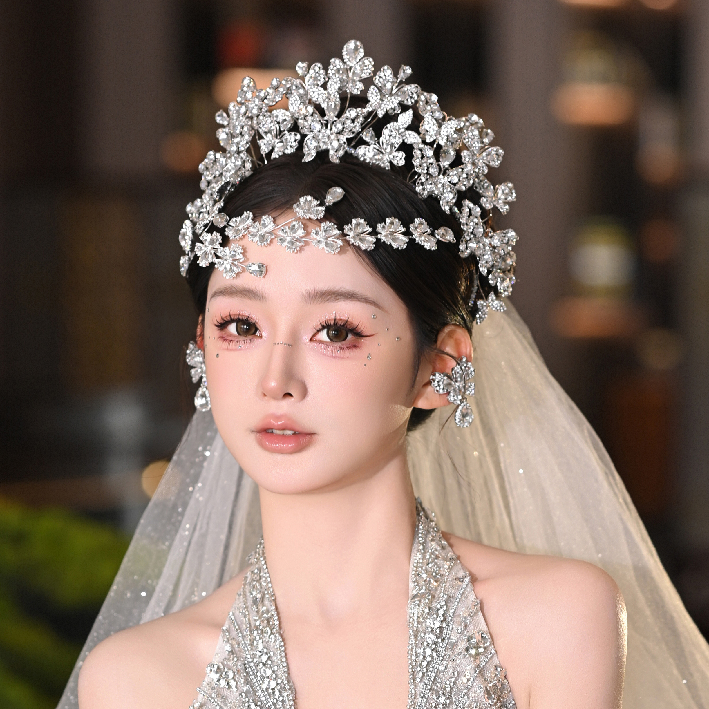 合金仿水晶婚庆饰品 00954新娘立体蝴蝶皇冠公主镂空头饰礼服配饰