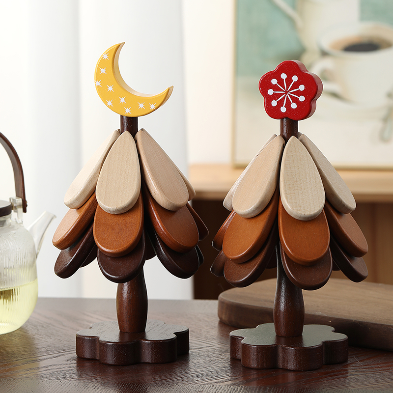 圣诞树实木隔热垫家用餐桌一棵树杯垫锅垫耐高温防烫垫圣诞节摆件