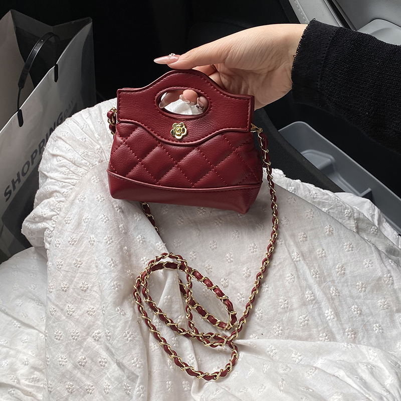 【LF包包】迷你斜挎包菱格小香风公主女孩单肩包山茶花手拎包