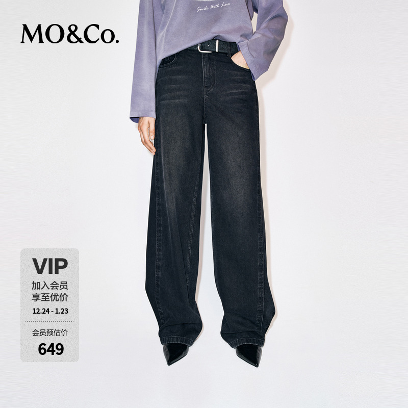 【MOCO神裤】牛仔裤2025冬新品棉解构侧缝阔腿裤黑中腰MBE4JENT10