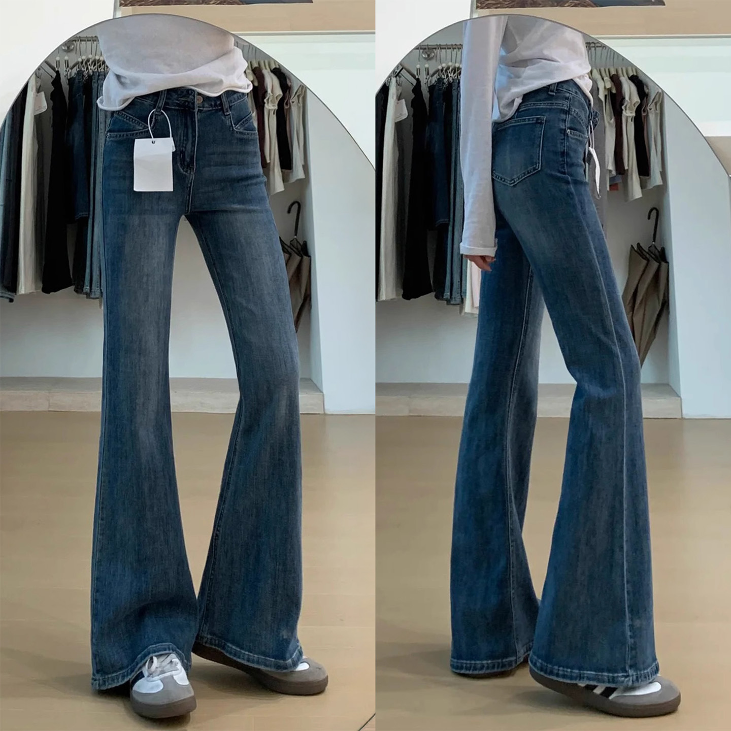 雪千羽美式复古微喇牛仔裤女2025早秋新款高腰弹力修身显瘦喇叭裤