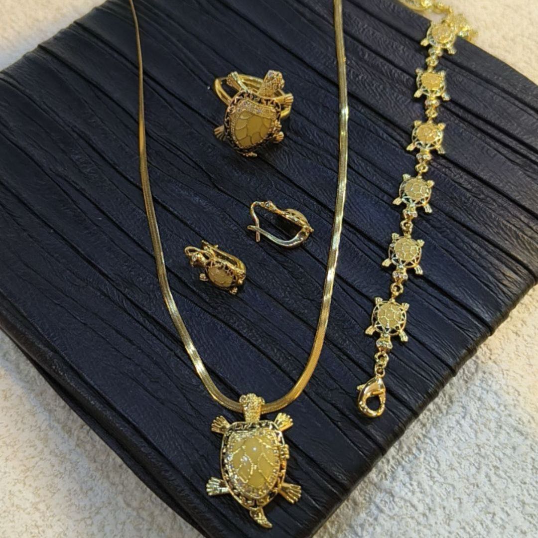 铁合金项链 铜合金 小乌龟 时尚首饰戒指手链项链耳环4件套